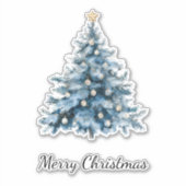 Blauwe Winter Kerstboom Gouden Ster Sticker (Voorkant)