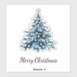 Blauwe Winter Kerstboom Gouden Ster Sticker