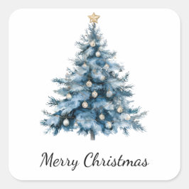 Blauwe Winter Kerstboom Gouden Ster Vierkante Sticker