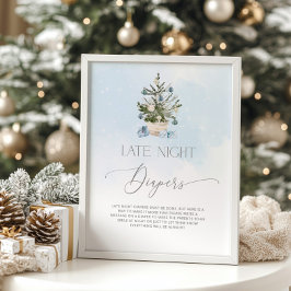 Blauwe winter Kerstboom Late nacht luiers Poster