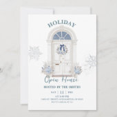 Blauwe Winter Kerstvakantie Open Huis Kaart (Voorkant)