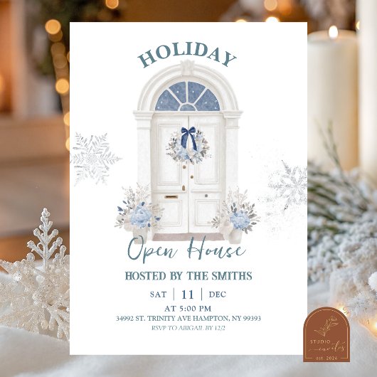 Blauwe Winter Kerstvakantie Open Huis Kaart