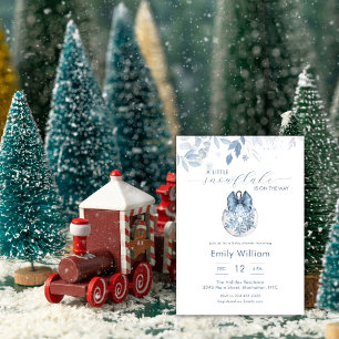 Blauwe Winter Kleine Sneeuwvlok Ornament Baby Show Kaart