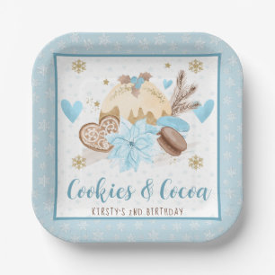 Blauwe Winter Koekjes & Cacao Verjaardagsfeestje Papieren Bordje