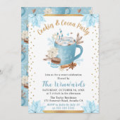 Blauwe Winter Koekjes & Cacaofeestje Kaart (Voorkant / Achterkant)