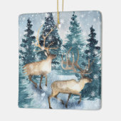 Blauwe winter met herten keramisch ornament (Links)