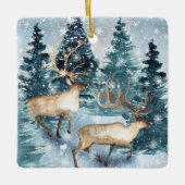 Blauwe winter met herten keramisch ornament (Voorkant)