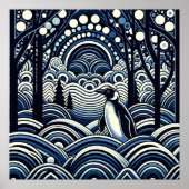 Blauwe Winter Midnight King Pinguïn Abstract Woud Poster (Voorkant)