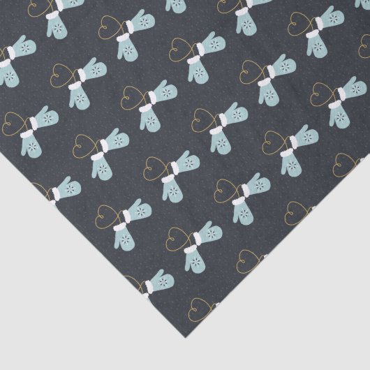 Blauwe winter Mittens met hartpatroon Tissuepapier (Detail)