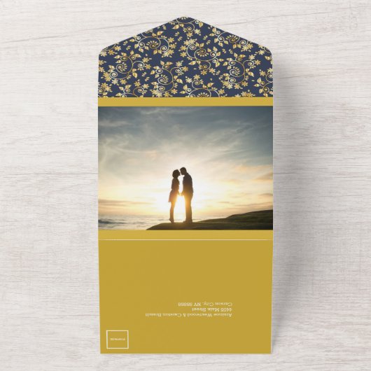 Blauwe Winter Nacht Bruiloft All In One Uitnodiging (Buitenkant)