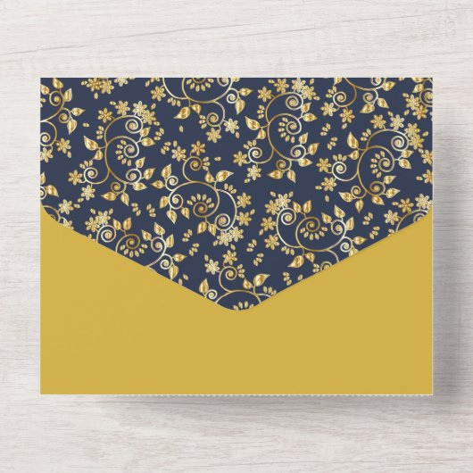 Blauwe Winter Nacht Bruiloft All In One Uitnodiging (Achterkant)