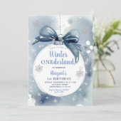 Blauwe Winter Onederland Kerst Ornament Verjaardag Kaart (Staand voorkant)