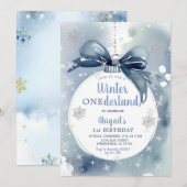 Blauwe Winter Onederland Kerst Ornament Verjaardag Kaart (Voorkant / Achterkant)