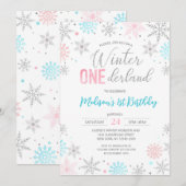 Blauwe Winter Onederland Sneeuwvlokken Eerste Verj Kaart (Voorkant / Achterkant)