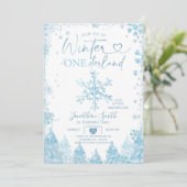 Blauwe winter Onederland Snowflake 1e verjaardag Kaart (Staand voorkant)