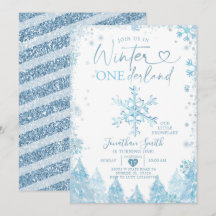 Blauwe winter Onederland Snowflake 1e verjaardag