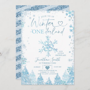 Blauwe winter Onederland Snowflake 1e verjaardag Kaart