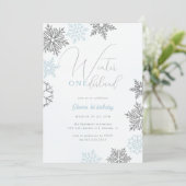 Blauwe Winter Onederland Zilveren Glitter 1e Verja Kaart (Staand voorkant)