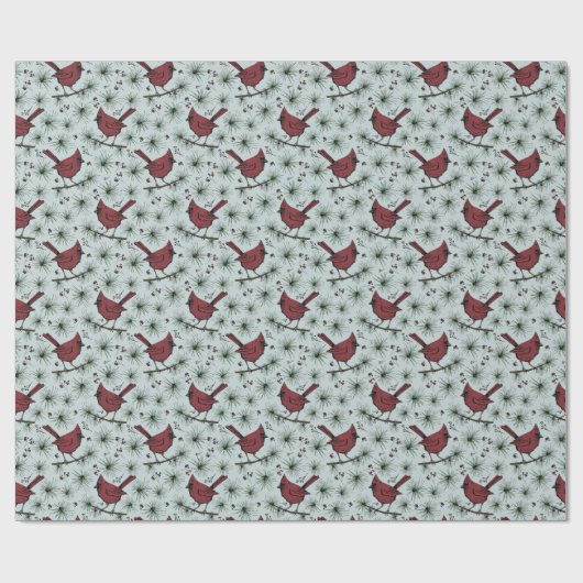 Blauwe winter rode kardinaal patroon cadeaupapier (Vlak)