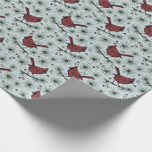 Blauwe winter rode kardinaal patroon cadeaupapier (Hoek)