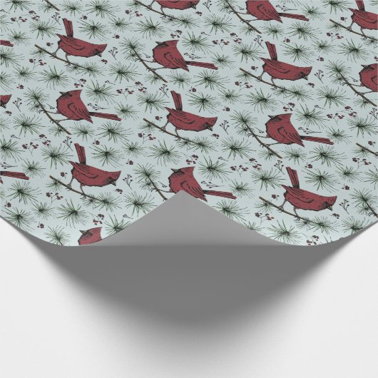 Blauwe winter rode kardinaal patroon cadeaupapier (Hoek)
