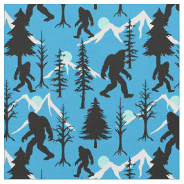 Blauwe Winter Sasquatch en Pine Trees Patroon Stof