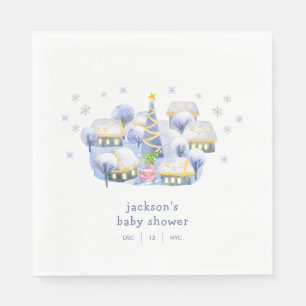 Blauwe Winter Sneeuw Het Kost Een Dorp Baby Shower Servet