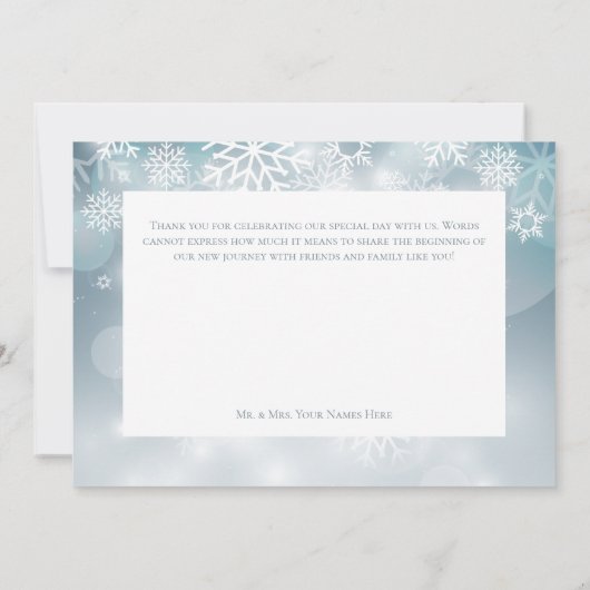 Blauwe Winter Sneeuw Moderne Bruiloft Bedankkaart (Achterkant)