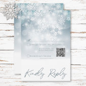 Blauwe Winter Sneeuw Moderne Bruiloft QR Code RSVP Kaartje