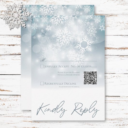 Blauwe Winter Sneeuw Moderne Bruiloft QR Code RSVP Kaartje