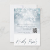 Blauwe Winter Sneeuw Moderne Bruiloft QR Code RSVP Kaartje (Voorkant)