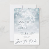 Blauwe Winter Sneeuw Moderne Bruiloft Save The Date (Voorkant)