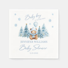 Blauwe Winter Sneeuw Teddy Bear Baby Boy Douche Pa