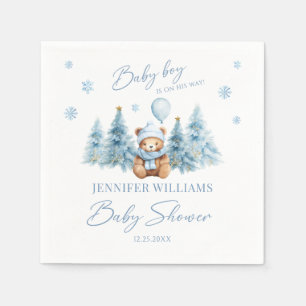 Blauwe Winter Sneeuw Teddy Bear Baby Boy Douche Pa Servet