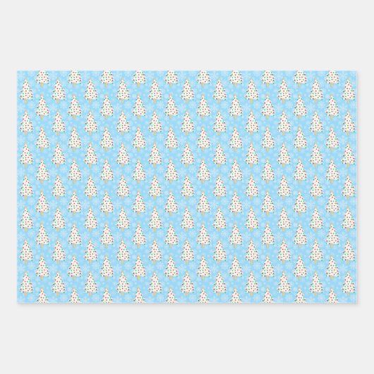 Blauwe Winter Sneeuwman en Kerstboom Inpakpapier Vel (Voorkant 3)