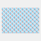 Blauwe Winter Sneeuwman en Kerstboom Inpakpapier Vel (Voorkant)