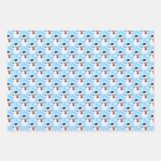 Blauwe Winter Sneeuwman en Kerstboom Inpakpapier Vel (Voorkant)