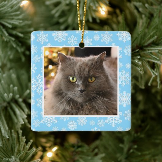 Blauwe Winter Sneeuwvlok Custom Pet Foto Kerstmis Keramisch Ornament (Boom)