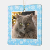Blauwe Winter Sneeuwvlok Custom Pet Foto Kerstmis Keramisch Ornament (Links)