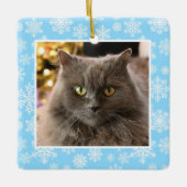 Blauwe Winter Sneeuwvlok Custom Pet Foto Kerstmis Keramisch Ornament (Voorkant)