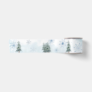 Blauwe Winter Sneeuwvlok en Pine Tree Gift Ribbon Satijnen Lint