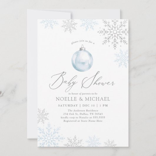 Blauwe Winter Sneeuwvlok Jongens Baby Borrel Kaart (Voorkant)