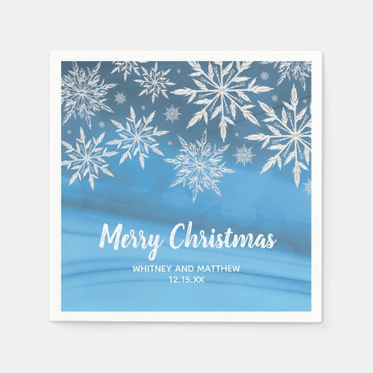 Blauwe Winter Sneeuwvlok Kerstfeest Servetten (Voorkant)