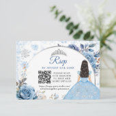 Blauwe Winter Sneeuwvlok Mis Quince QR Code RSVP (Staand voorkant)