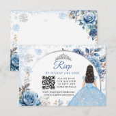 Blauwe Winter Sneeuwvlok Mis Quince QR Code RSVP Kaartje (Voorkant / Achterkant)