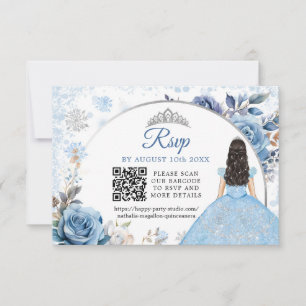 Blauwe Winter Sneeuwvlok Mis Quince QR Code RSVP Kaartje