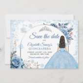 Blauwe Winter Sneeuwvlok Mis Quince Save The Date Kaart (Voorkant)
