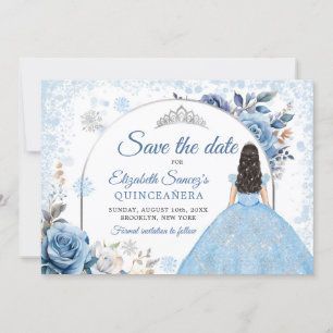 Blauwe Winter Sneeuwvlok Mis Quince Save The Date Kaart