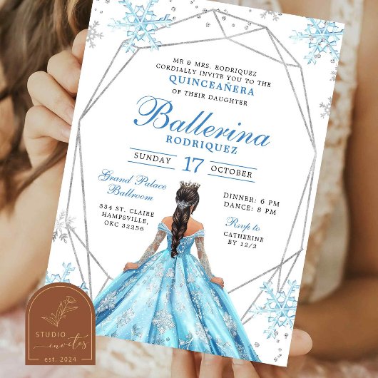Blauwe Winter Sneeuwvlok Prinses Quinceanera Kaart