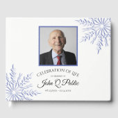 Blauwe Winter Sneeuwvlok Viering van het Leven Mem Gastenboek (Voorkant)